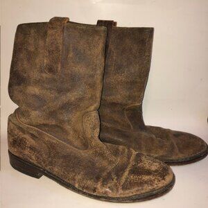 Sz 13 Men's Italian Brown Distressed Leather Mid Calf Boots